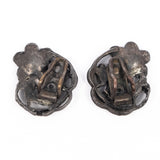 Pewter Flower Earrings vintage - Rhinestone Rosie