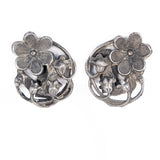 Pewter Flower Earrings vintage - Rhinestone Rosie