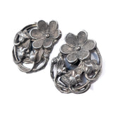 Pewter Flower Earrings vintage - Rhinestone Rosie