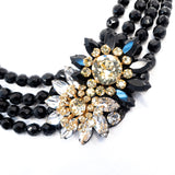 Miriam Haskell Black Yellow Rhinestone Flowers Necklace vintage - Rhinestone Rosie
