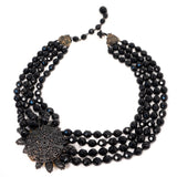 Miriam Haskell Black Yellow Rhinestone Flowers Necklace vintage - Rhinestone Rosie
