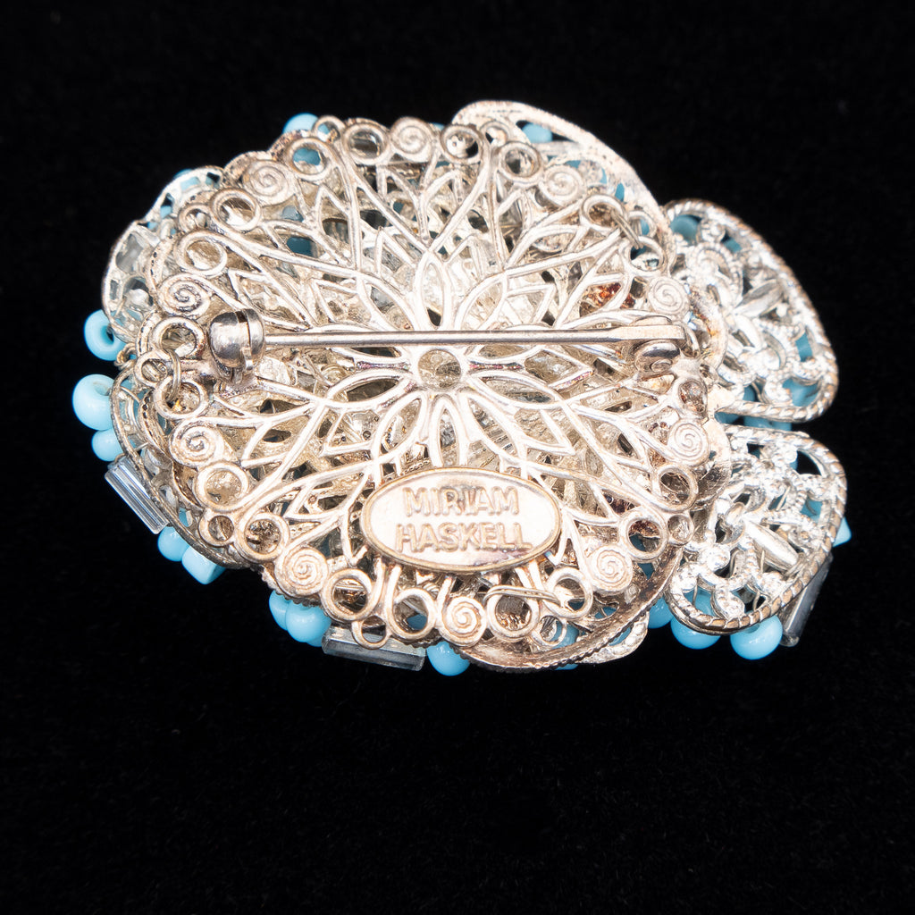 Miriam Haskell Blue Beaded Flower Brooch – Rhinestone Rosie