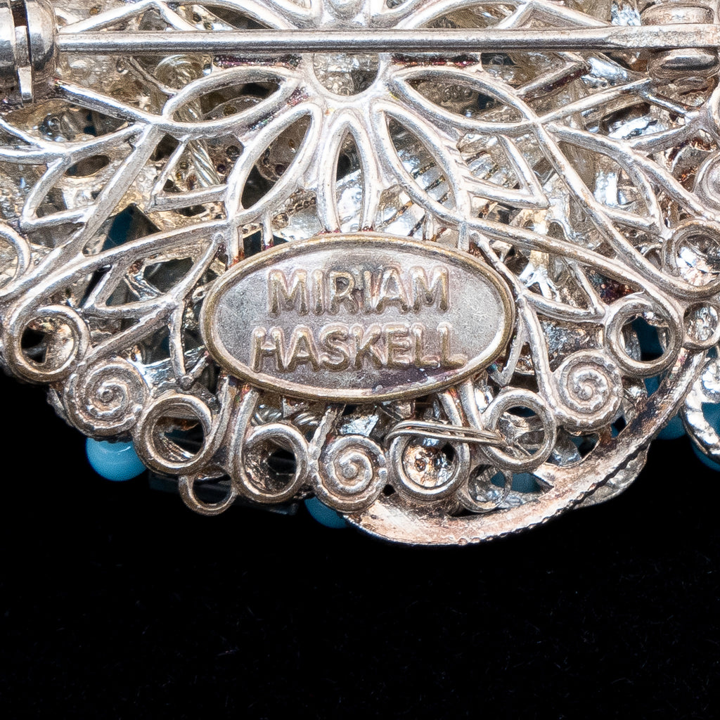 Miriam Haskell Blue Beaded Flower Brooch – Rhinestone Rosie display picture 3