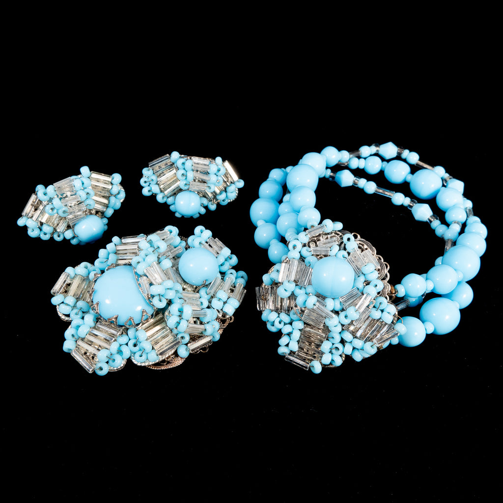 Miriam Haskell Blue Beaded Flower Earrings – Rhinestone Rosie