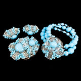 Miriam Haskell Blue Beaded Flower Earrings vintage - Rhinestone Rosie