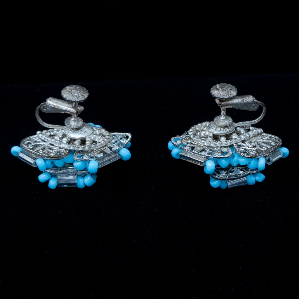Miriam Haskell Blue Beaded Flower Earrings – Rhinestone Rosie