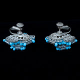 Miriam Haskell Blue Beaded Flower Earrings vintage - Rhinestone Rosie