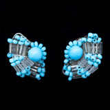 Miriam Haskell Blue Beaded Flower Earrings vintage - Rhinestone Rosie