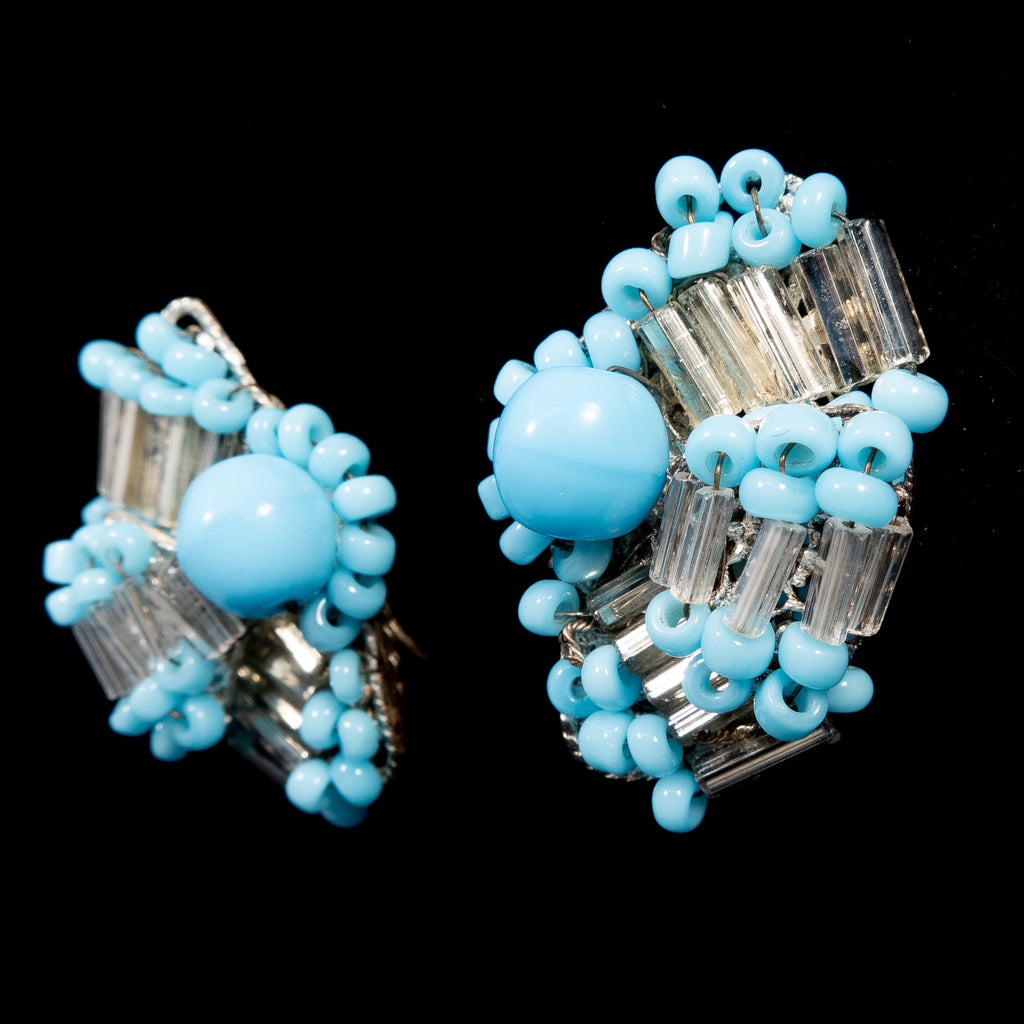 Vintage Light Blue Rhinestone Glass Dangle Beads Set – 9mm, 39ss, Brass Base