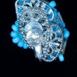 Miriam Haskell Blue Beaded Flower Earrings vintage - Rhinestone Rosie