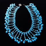 Miriam Haskell Blue Beaded Fringe Collar Necklace vintage - Rhinestone Rosie