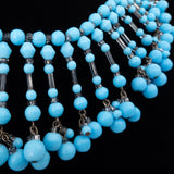 Miriam Haskell Blue Beaded Fringe Collar Necklace vintage - Rhinestone Rosie