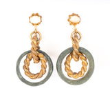 Miriam Haskell Green Stone Chain Link Dangle Earrings vintage - Rhinestone Rosie