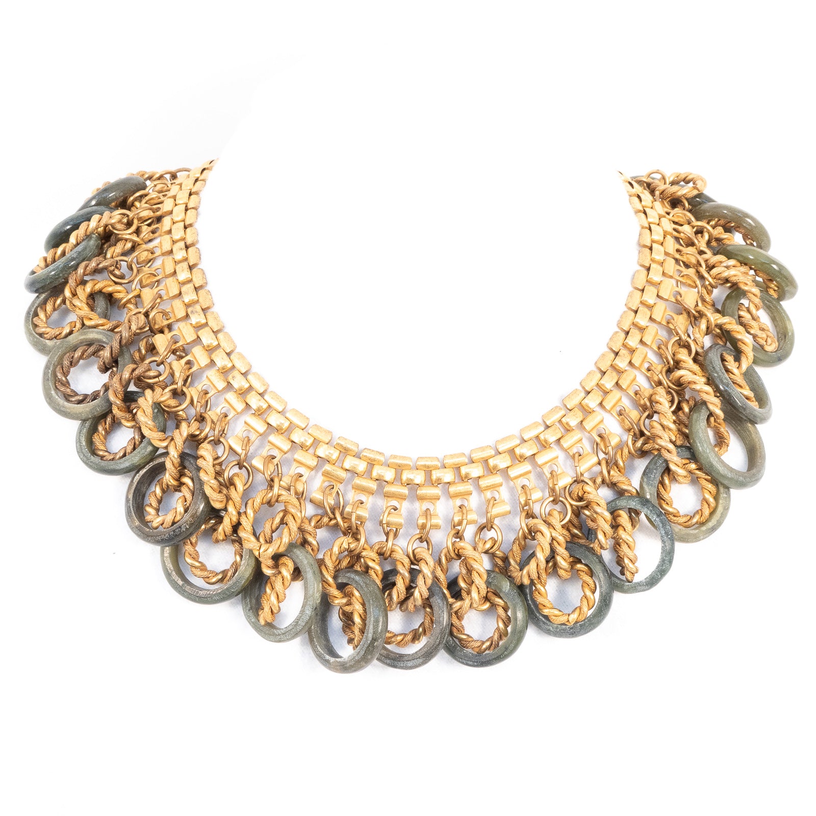 Miriam Haskell Green Stone Chain Link Fringe Necklace – Rhinestone