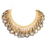 Miriam Haskell Green Stone Hoop Chain Link Fringe Collar Necklace vintage - Rhinestone Rosie