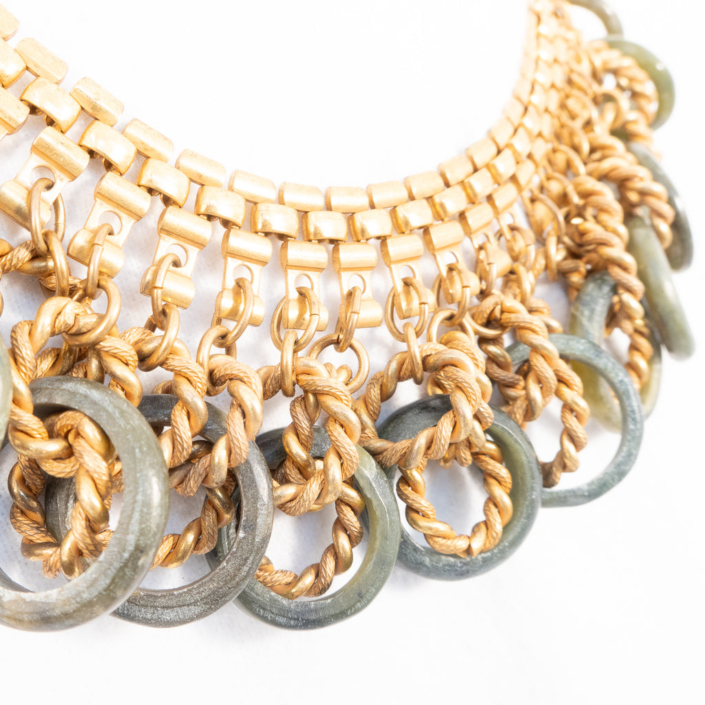 Miriam Haskell Green Stone Chain Link Fringe Necklace – Rhinestone