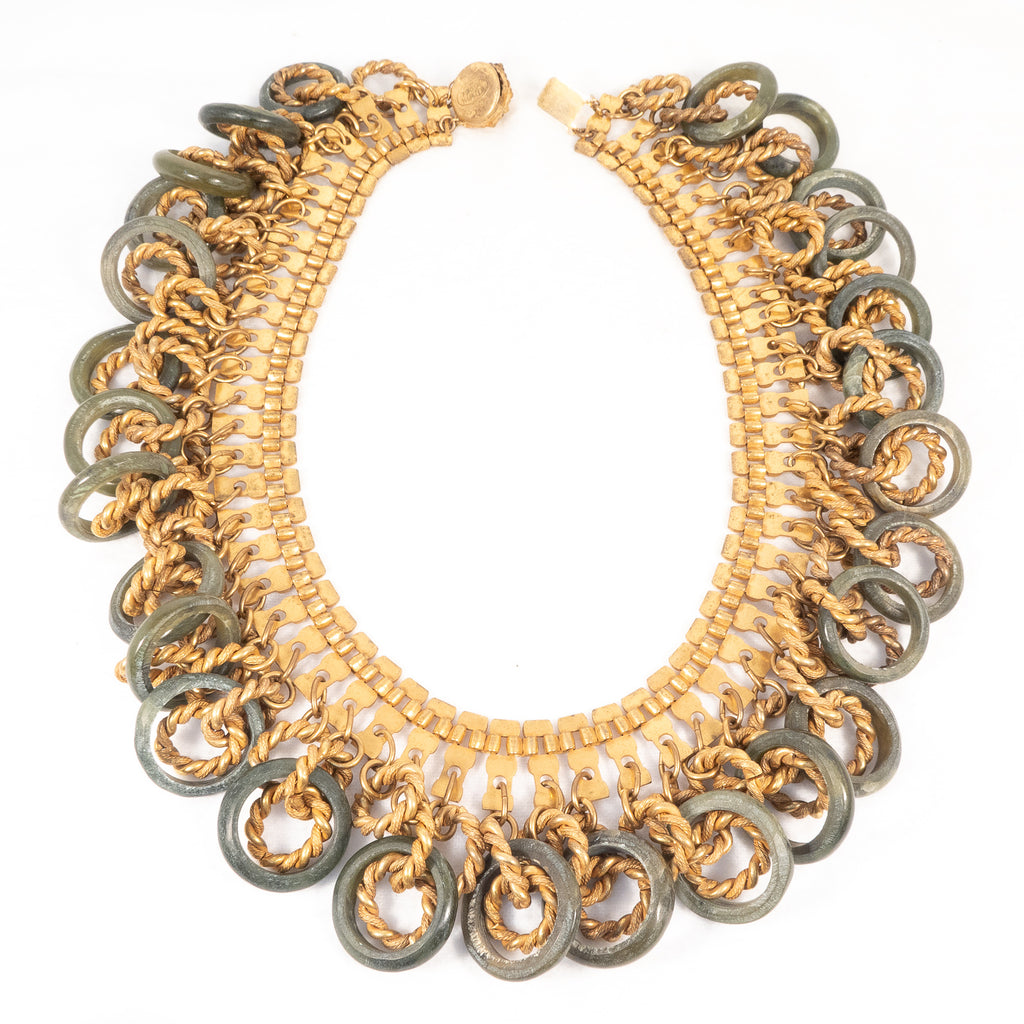 Miriam Haskell Green Stone Chain Link Fringe Necklace – Rhinestone