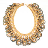 Miriam Haskell Green Stone Hoop Chain Link Fringe Collar Necklace vintage - Rhinestone Rosie
