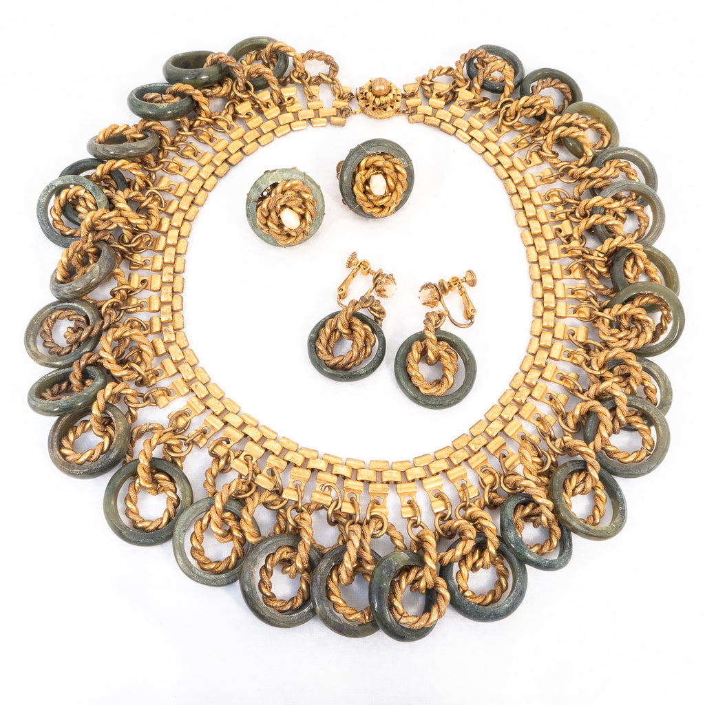 Miriam Haskell Green Stone Chain Link Fringe Necklace – Rhinestone