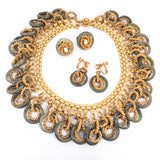 Miriam Haskell Green Stone Hoop Chain Link Fringe Collar Necklace vintage - Rhinestone Rosie