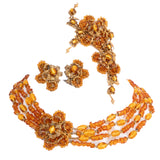 Miriam Haskell Topaz Flower Set Necklace Brooch Earrings vintage - Rhinestone Rosie