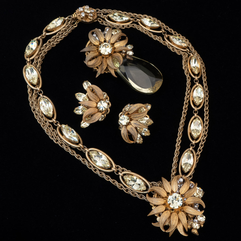 Miriam Haskell Yellow Rhinestone Flower Brooch – Rhinestone