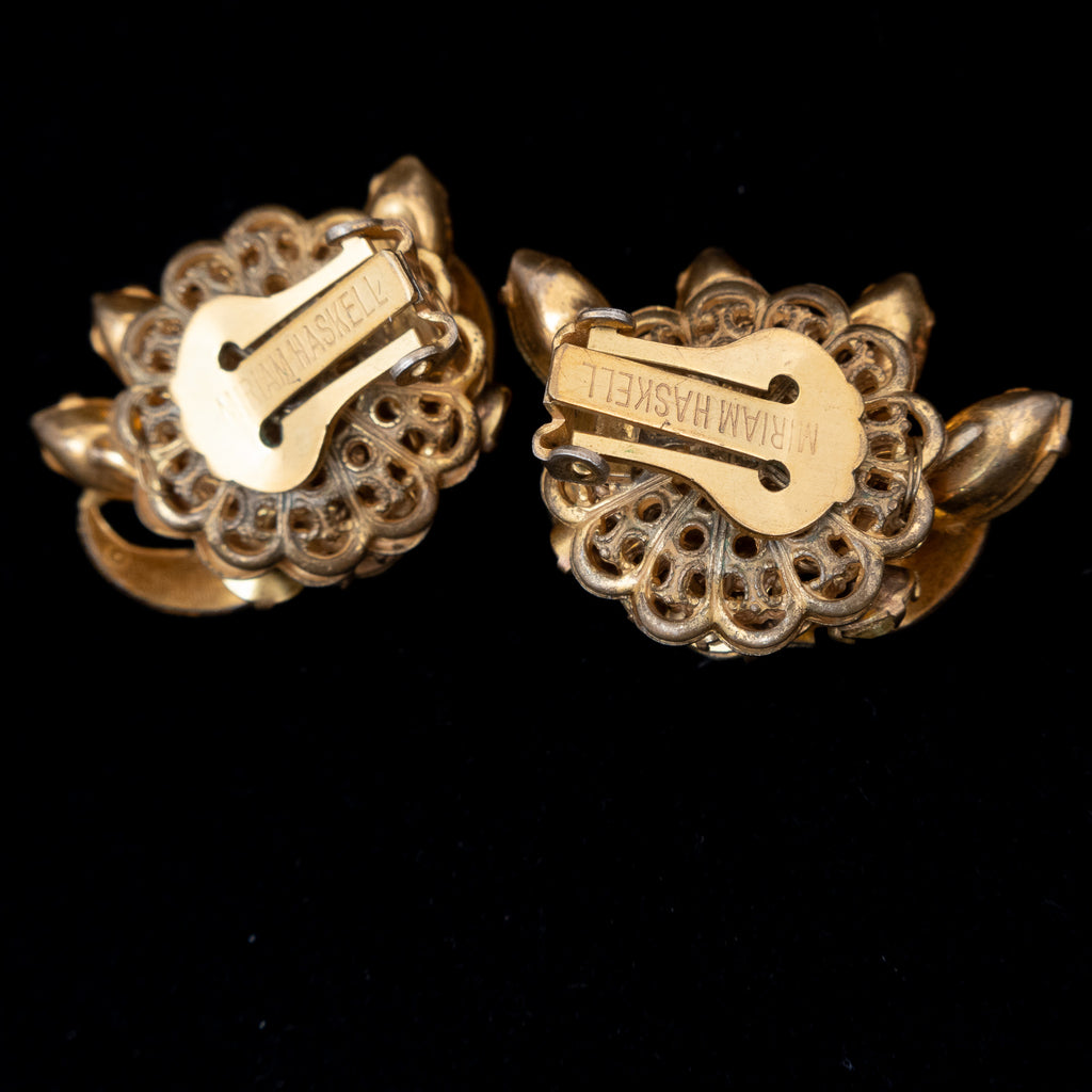 MIRIAM HASKELLフラワーデザインピアス MIRIAM HASKELL ミリアムハスケル フォイルグラスxピンク