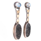 Moonstone and Black Druzy Earrings vintage - Rhinestone Rosie