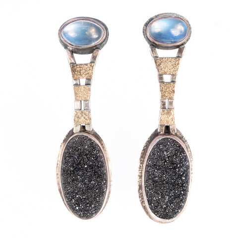 Moonstone and Black Druzy Earrings