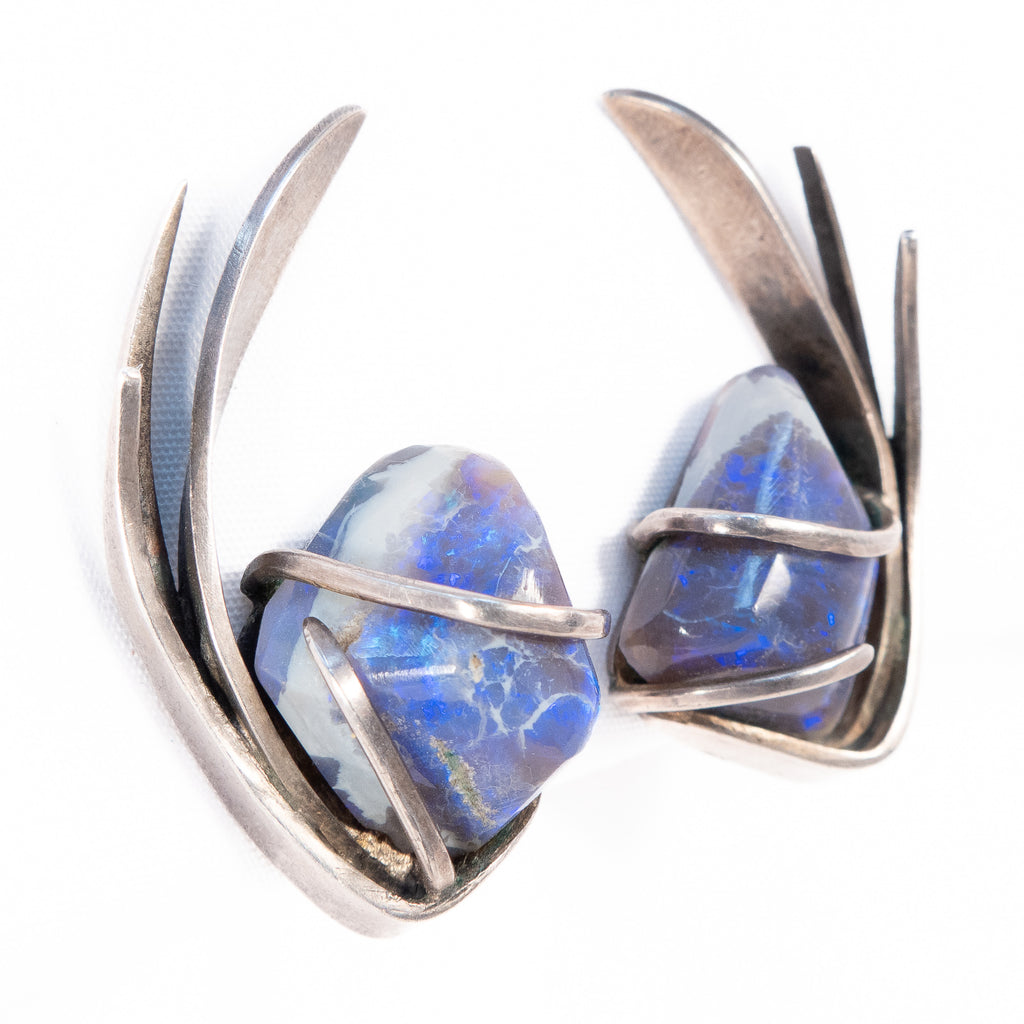 Opal Sterling Swoop Earrings vintage - Rhinestone Rosie