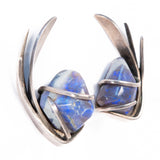 Opal Sterling Swoop Earrings vintage - Rhinestone Rosie