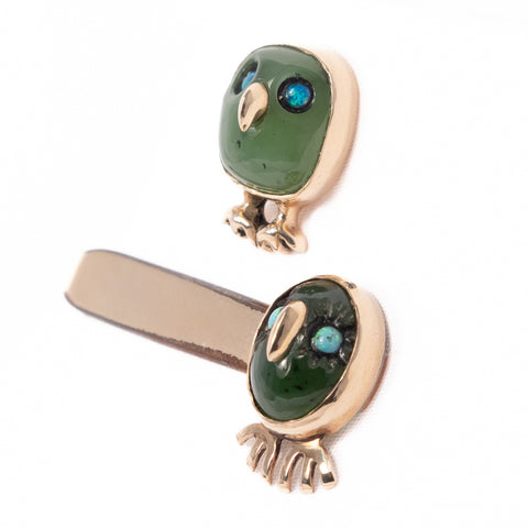 Jade Owls 14kt Tie Tack and Tie Bar Set