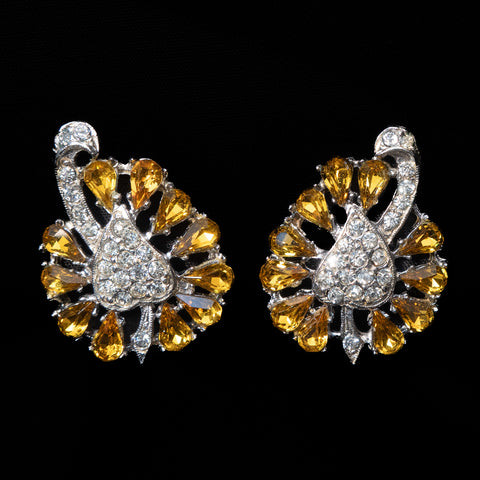 Topaz Rhinestone Leaf Earrings