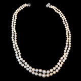 Pearl Two Strand Graduated Necklace 14kt vintage - Rhinestone Rosie