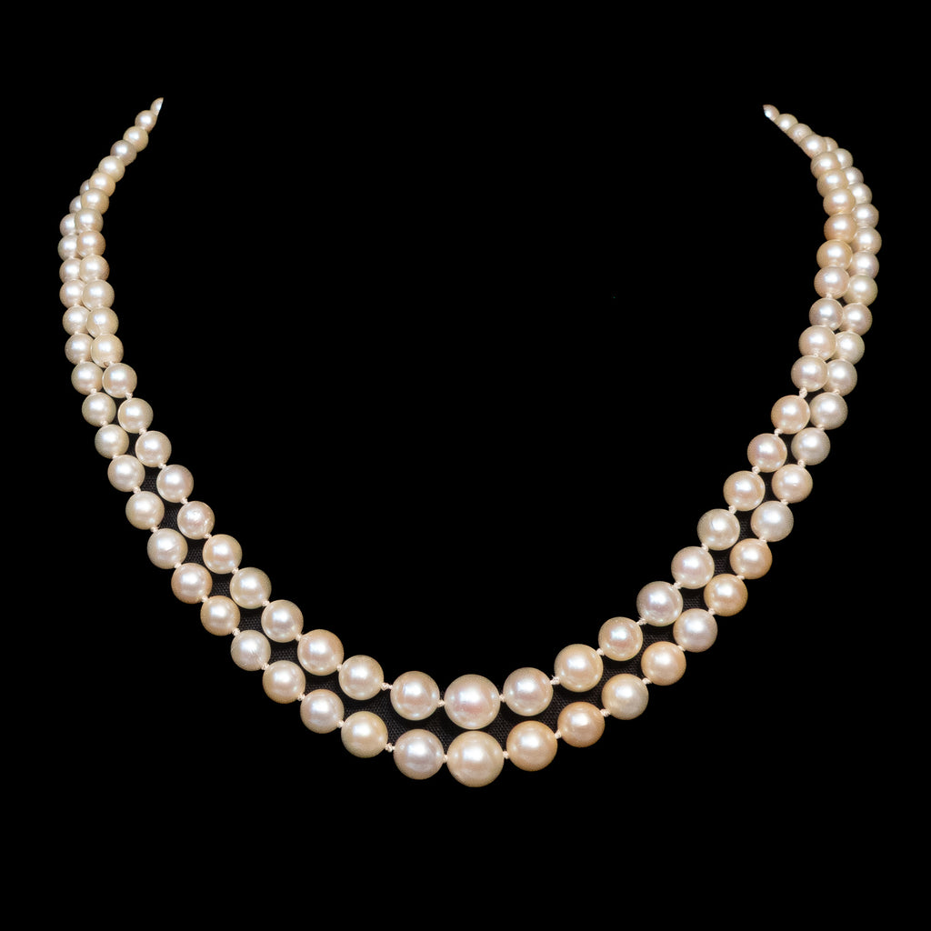 Pearl Two Strand Graduated Necklace 14kt vintage - Rhinestone Rosie