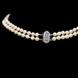 Pearl Two Strand Graduated Necklace 14kt vintage - Rhinestone Rosie