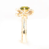Peridot Flower Ring 14kt Gold vintage - Rhinestone Rosie