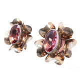 Pink Flower Earrings sterling silver vermeil vintage - Rhinestone Rosie