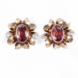 Pink Flower Earrings sterling silver vermeil vintage - Rhinestone Rosie
