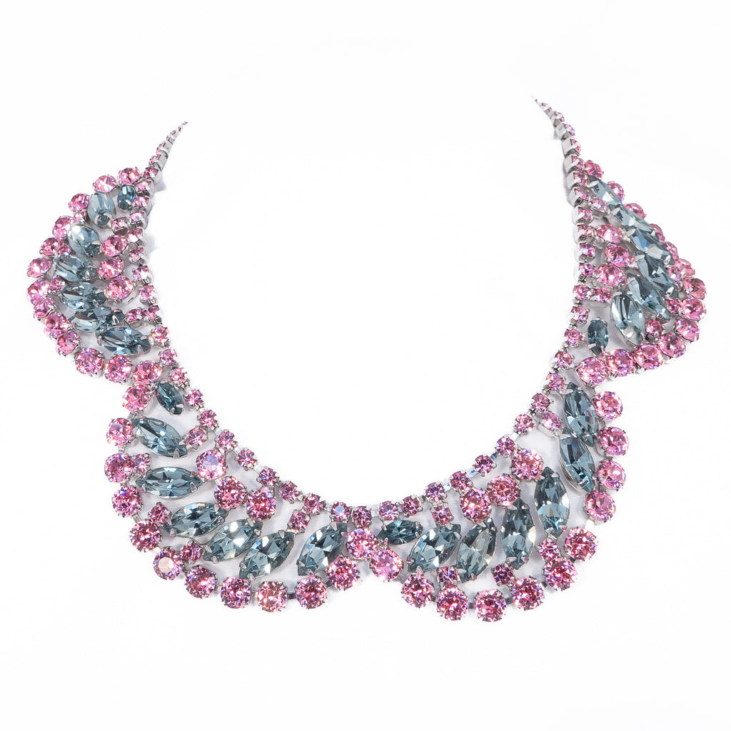 Pink Grey/Blue Rhinestone Necklace vintage - Rhinestone Rosie