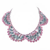 Pink Grey/Blue Rhinestone Necklace vintage - Rhinestone Rosie
