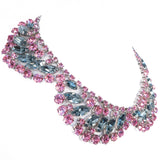 Pink Grey/Blue Rhinestone Necklace vintage - Rhinestone Rosie