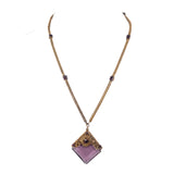 Purple Glass and Rhinestone Brass Necklace vintage - Rhinestone Rosie