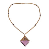 Purple Glass and Rhinestone Brass Necklace vintage - Rhinestone Rosie