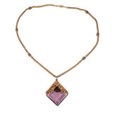 Purple Glass and Rhinestone Brass Necklace vintage - Rhinestone Rosie