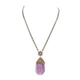 Purple Glass Filigree and Enamel Brass Necklace vintage - Rhinestone Rosie