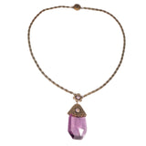 Purple Glass Filigree and Enamel Brass Necklace vintage - Rhinestone Rosie
