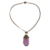 Purple Glass Filigree and Enamel Brass Necklace vintage - Rhinestone Rosie
