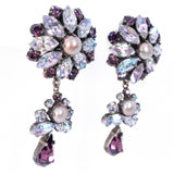 Purple Pearl and Light Vitrail Rhinestone Earrings vintage - Rhinestone Rosie