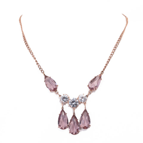 Lavender Rhinestone Open Back Necklace Sterling